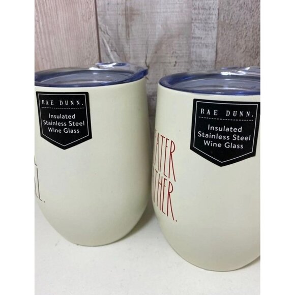 Rae Dunn Wine Tumblers! "SWEATER WEATHER" & "FALL Y'ALL" Set of 2 NEW With Tags! - Picture 2 of 4
